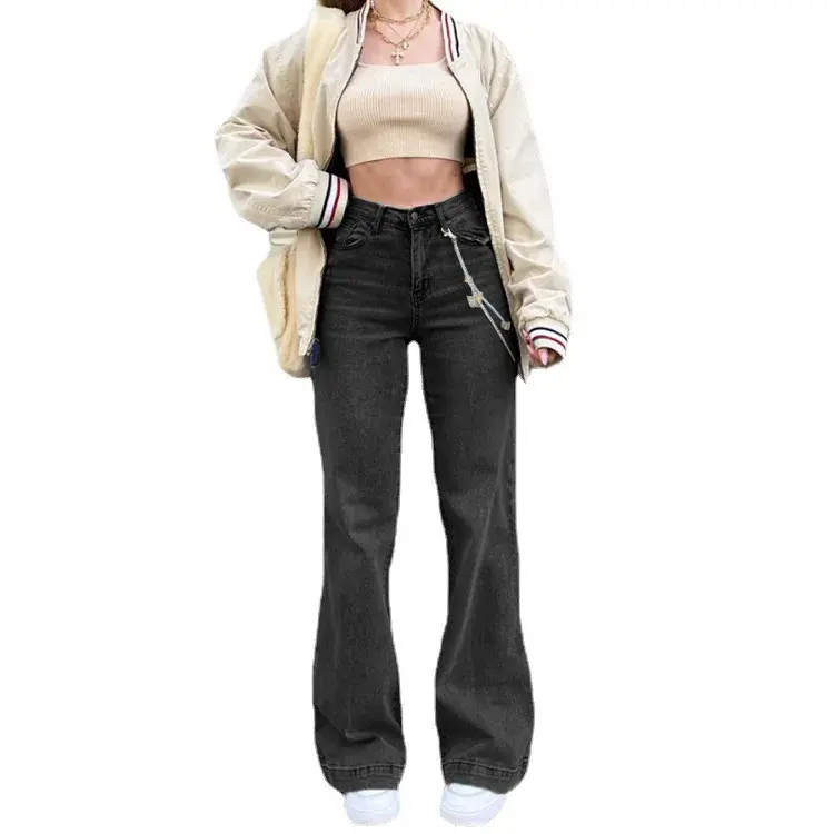 Jeans Women Straight Pants 2025 Streetwear Mid Waist Distressed Washed Mom Jenas Floor Length Vintage Basics Trousers Denim