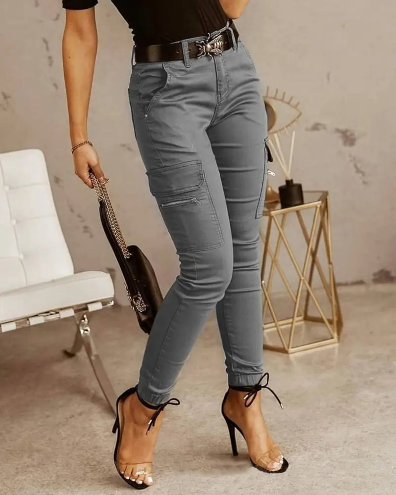 Pant Women Long Pants Slim Low Waist Solid Casual Regular Straight Trousers Y2k Streetwear Button Pocket 2025 Capris Tracksuit