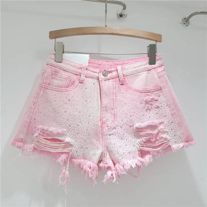 Shorts Denim Pant Women Jeans Short Pants Hot Drilling High Waist Straight Trousers Y2k Streetwear Splice Slim Fit Summer Party