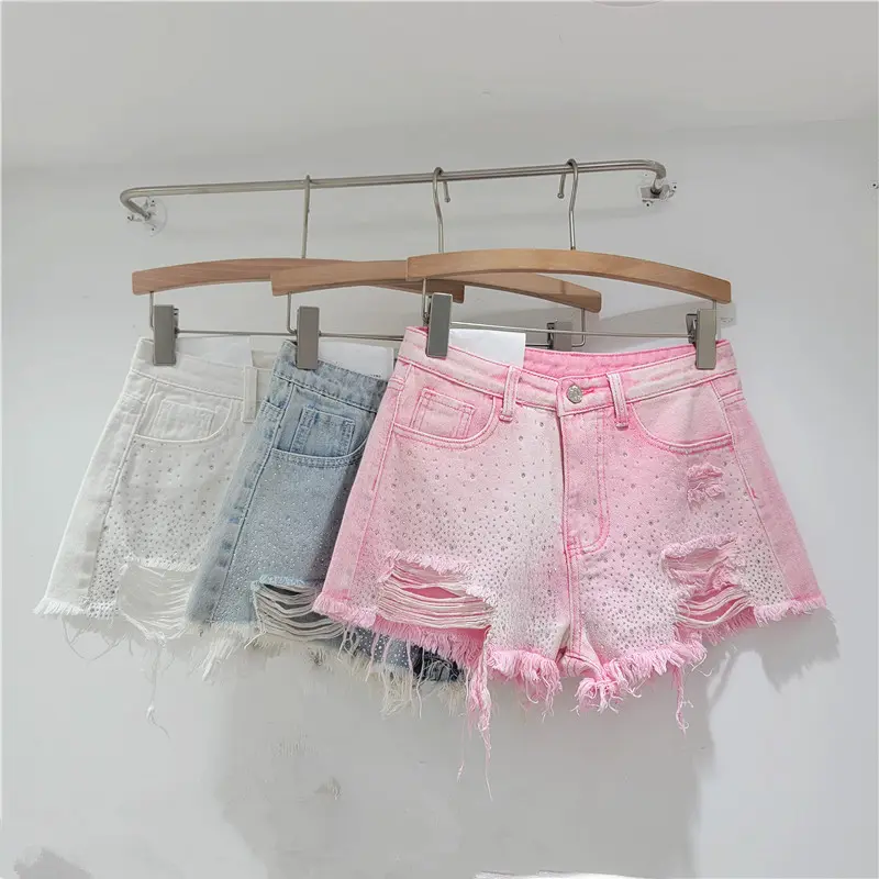 Shorts Denim Pant Women Jeans Short Pants Hot Drilling High Waist Straight Trousers Y2k Streetwear Splice Slim Fit Summer Party