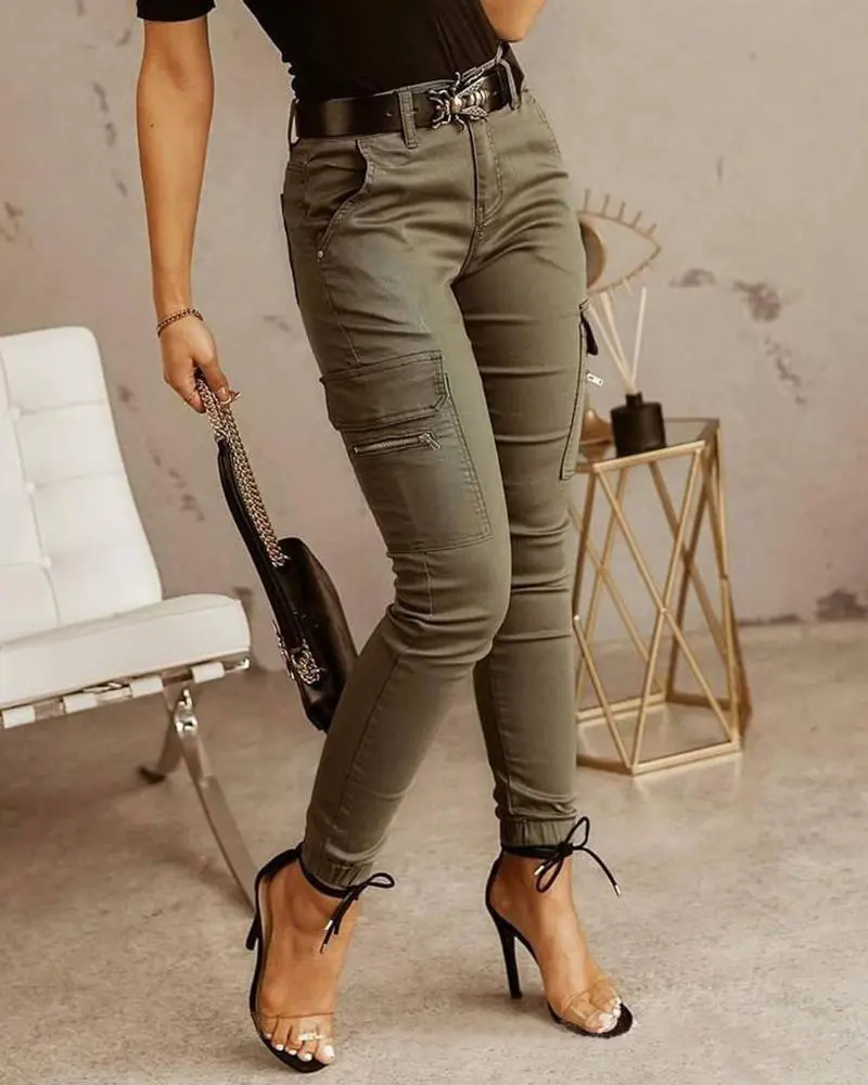 Pant Women Long Pants Slim Low Waist Solid Casual Regular Straight Trousers Y2k Streetwear Button Pocket 2025 Capris Tracksuit