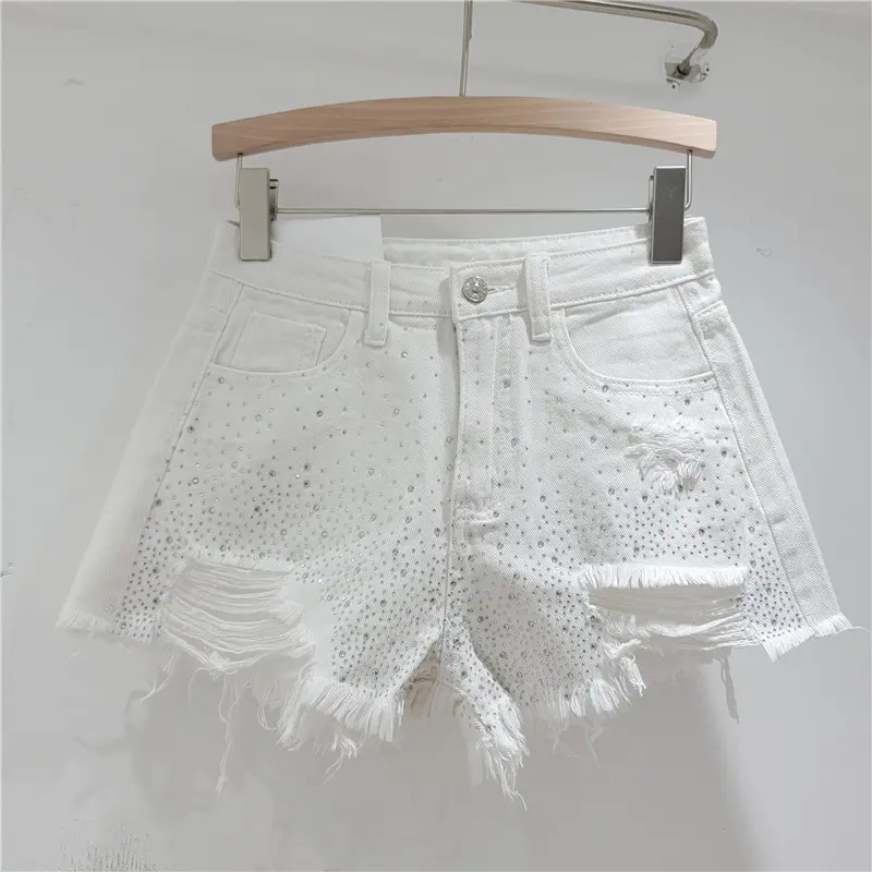 Shorts Denim Pant Women Jeans Short Pants Hot Drilling High Waist Straight Trousers Y2k Streetwear Splice Slim Fit Summer Party