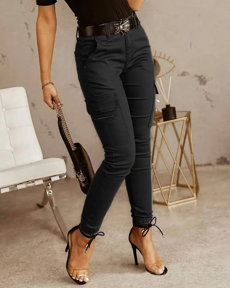 Pant Women Long Pants Slim Low Waist Solid Casual Regular Straight Trousers Y2k Streetwear Button Pocket 2025 Capris Tracksuit