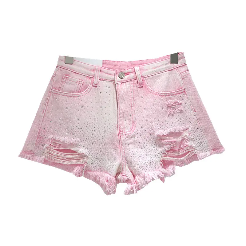 Shorts Denim Pant Women Jeans Short Pants Hot Drilling High Waist Straight Trousers Y2k Streetwear Splice Slim Fit Summer Party