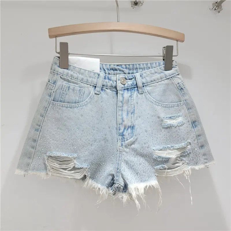 Shorts Denim Pant Women Jeans Short Pants Hot Drilling High Waist Straight Trousers Y2k Streetwear Splice Slim Fit Summer Party