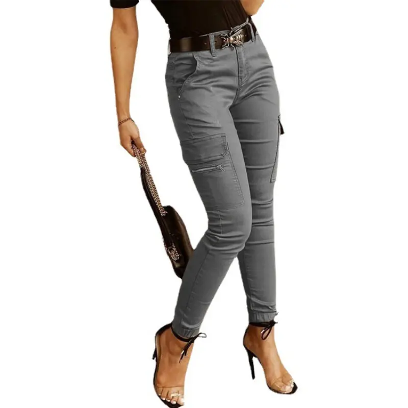 Pant Women Long Pants Slim Low Waist Solid Casual Regular Straight Trousers Y2k Streetwear Button Pocket 2025 Capris Tracksuit