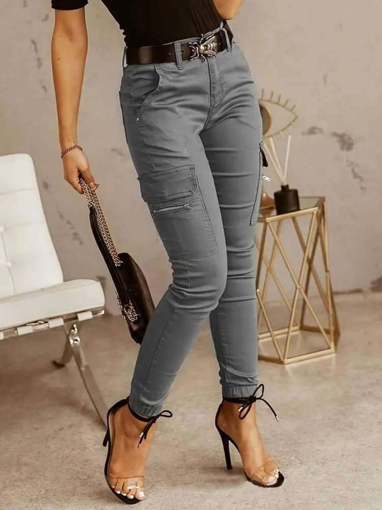 Pant Women Long Pants Slim Low Waist Solid Casual Regular Straight Trousers Y2k Streetwear Button Pocket 2025 Capris Tracksuit