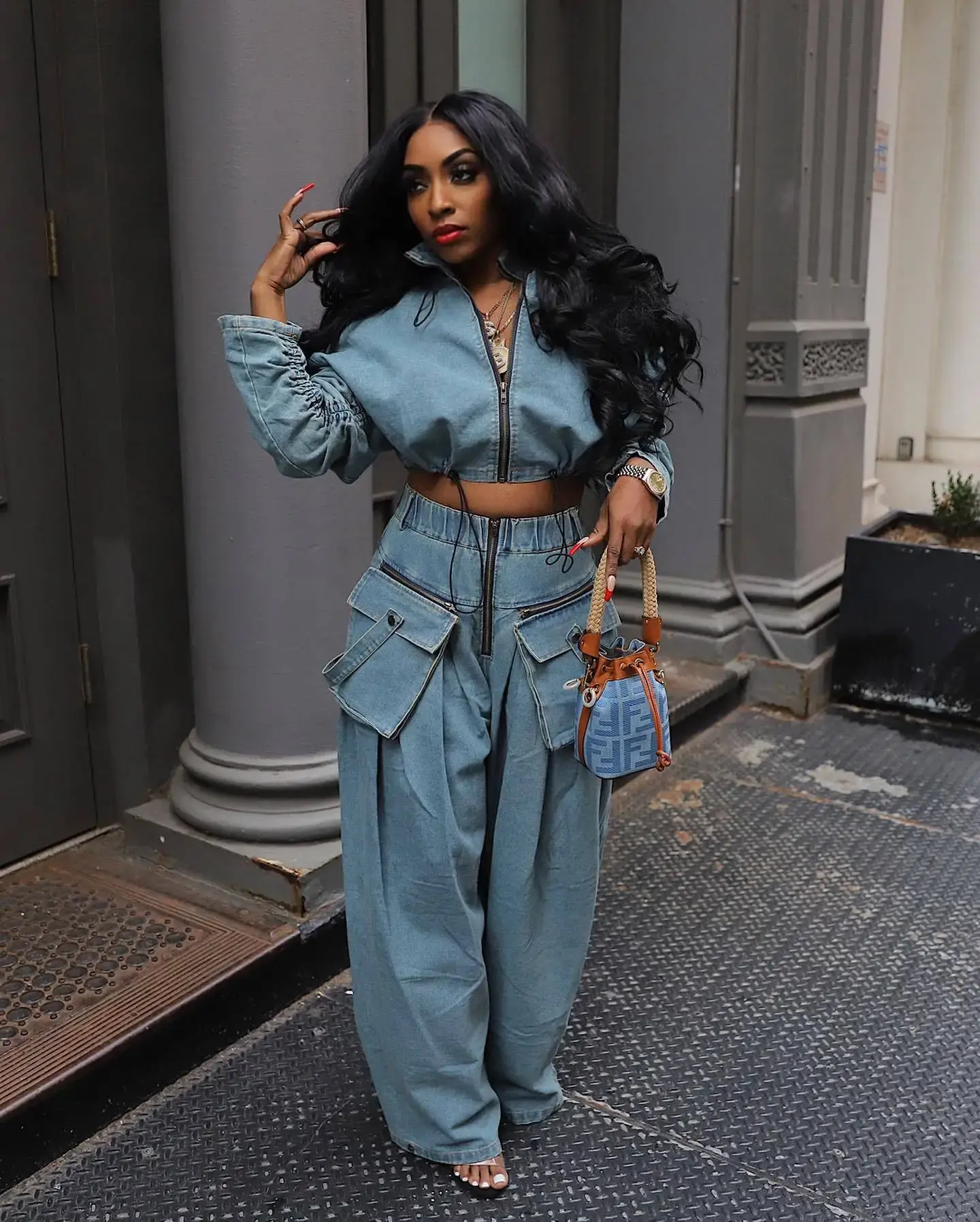 Denim Two Piece Sets Women Coat Jacket Wide Leg Pants Jeans Suits Matching Sets Trousers Outfits 2025 Y2k Streetwear Party