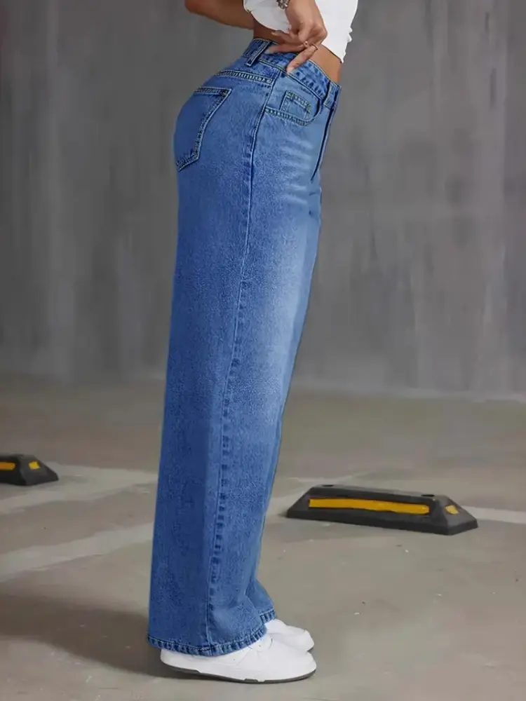 Denim Pant Women Mom Jeans Wide Leg Long Pants High Waist Straight Trousers Y2k Streetwear Elegant Splice Club Punk Casual