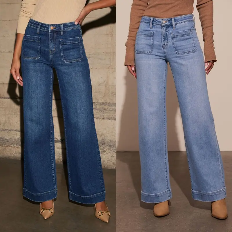 Denim Pant Women Jeans Wide Leg Long Pants Slim Mom Jeans High Waist Straight Trousers Y2k Streetwear Elegant Temperament