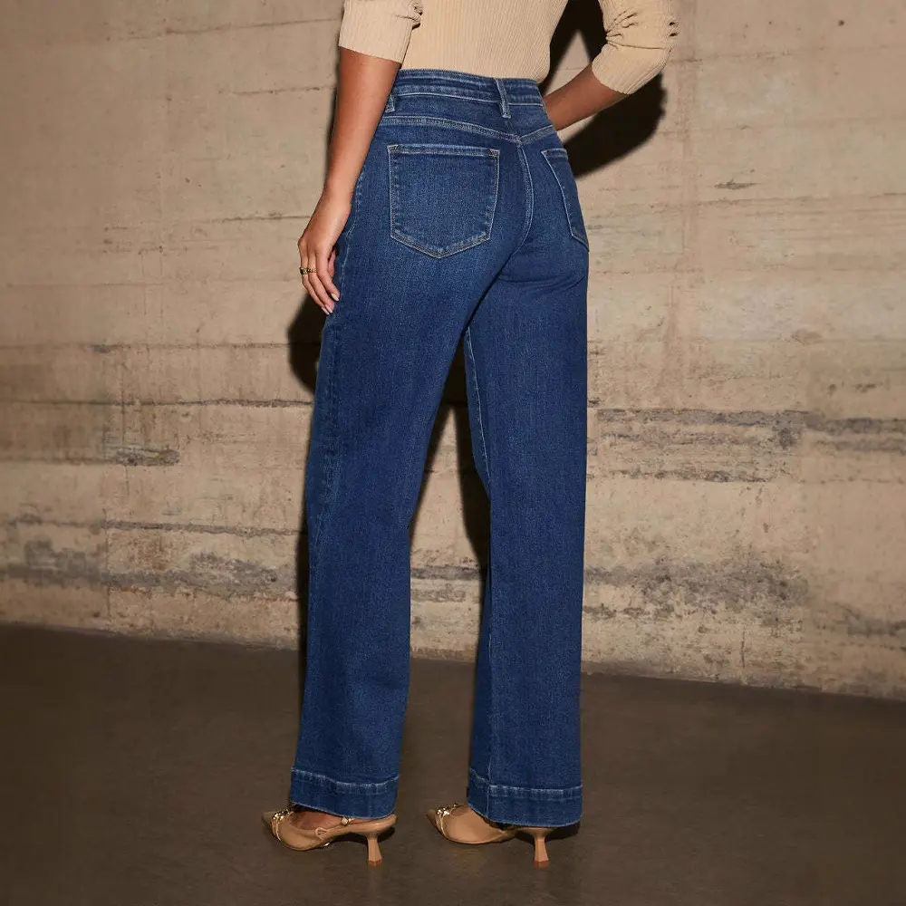 Denim Pant Women Jeans Wide Leg Long Pants Slim Mom Jeans High Waist Straight Trousers Y2k Streetwear Elegant Temperament