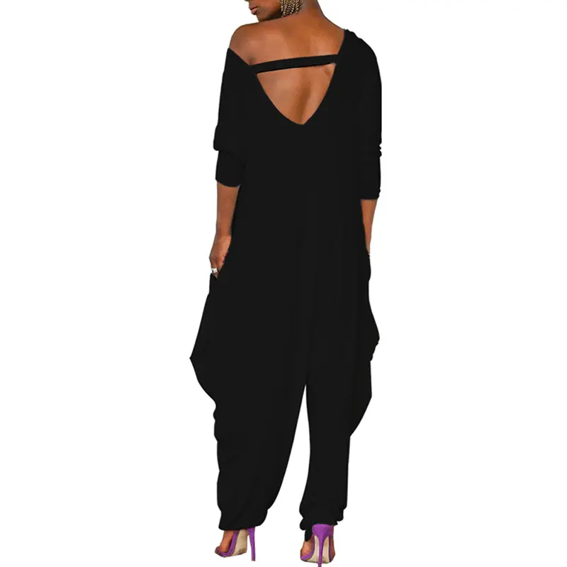 Women Jumpsuits Long Sleeve O Neck Rompers One Piece Overalls Pockets Wide Leg Pants Loose Casual Slight Strech Solid Spring