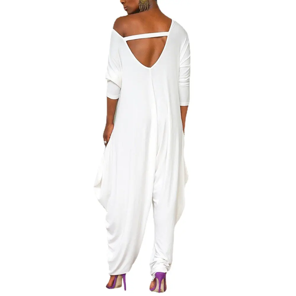 Women Jumpsuits Long Sleeve O Neck Rompers One Piece Overalls Pockets Wide Leg Pants Loose Casual Slight Strech Solid Spring
