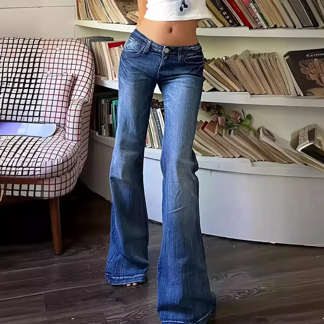 Flare Pants Women Jeans High Waist Streetwear Trousers Skinny Stretch Distressed Washed Pocket 2025 Y2k Mom Jeans Vintage Denims