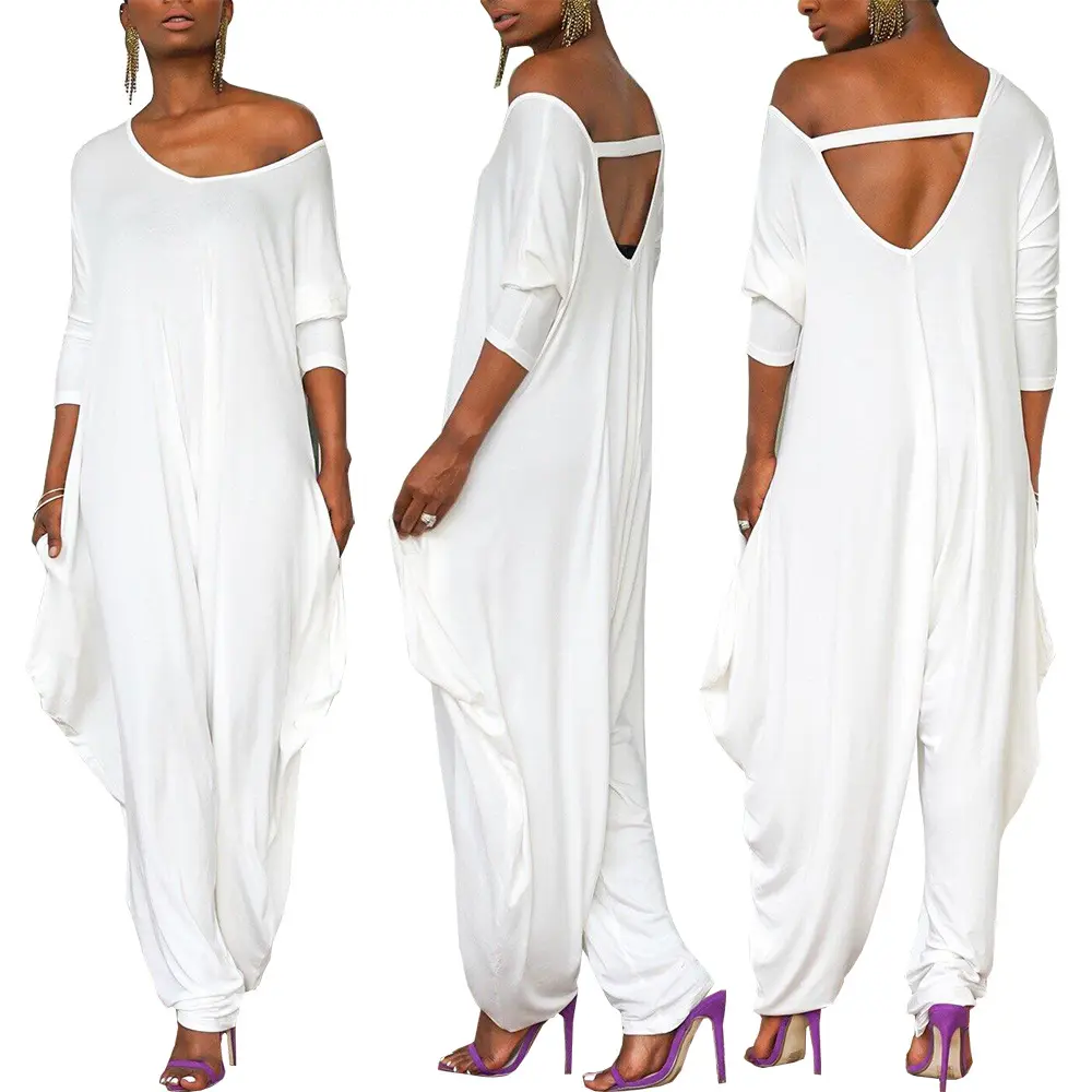 Women Jumpsuits Long Sleeve O Neck Rompers One Piece Overalls Pockets Wide Leg Pants Loose Casual Slight Strech Solid Spring