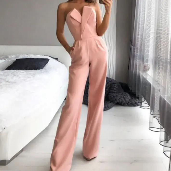 Summer Long Rompers Women Jumpsuit Elegant Strapless Summer Sleeveless Wide Leg Club Party Outfits Work 2024 White Overalls