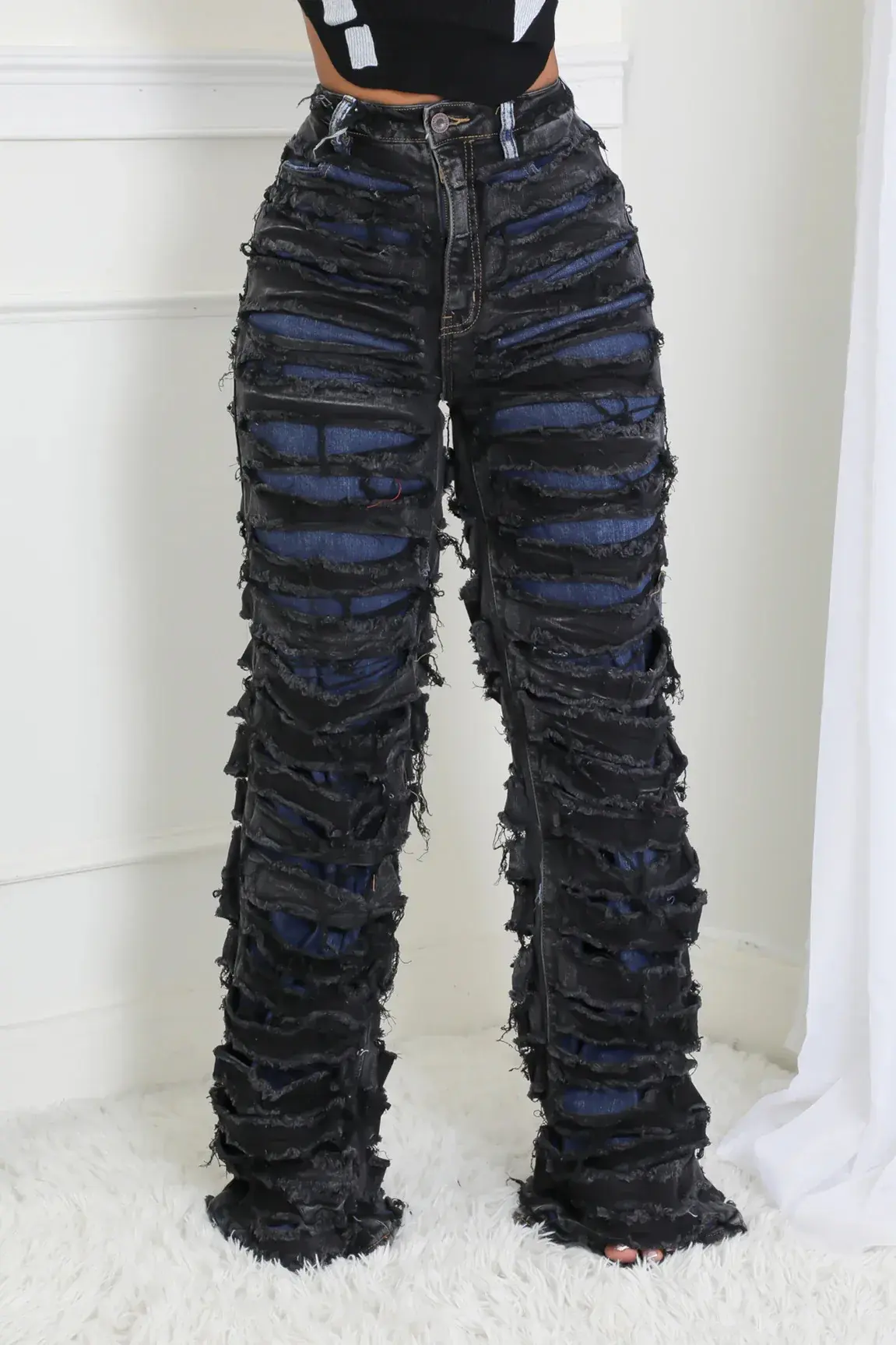 Vintage Jeans Straight Pants Women Double Hole Denim Trousers Streetwear High Waist Stretch Punk Gothic Y2k 2025 Floor Length