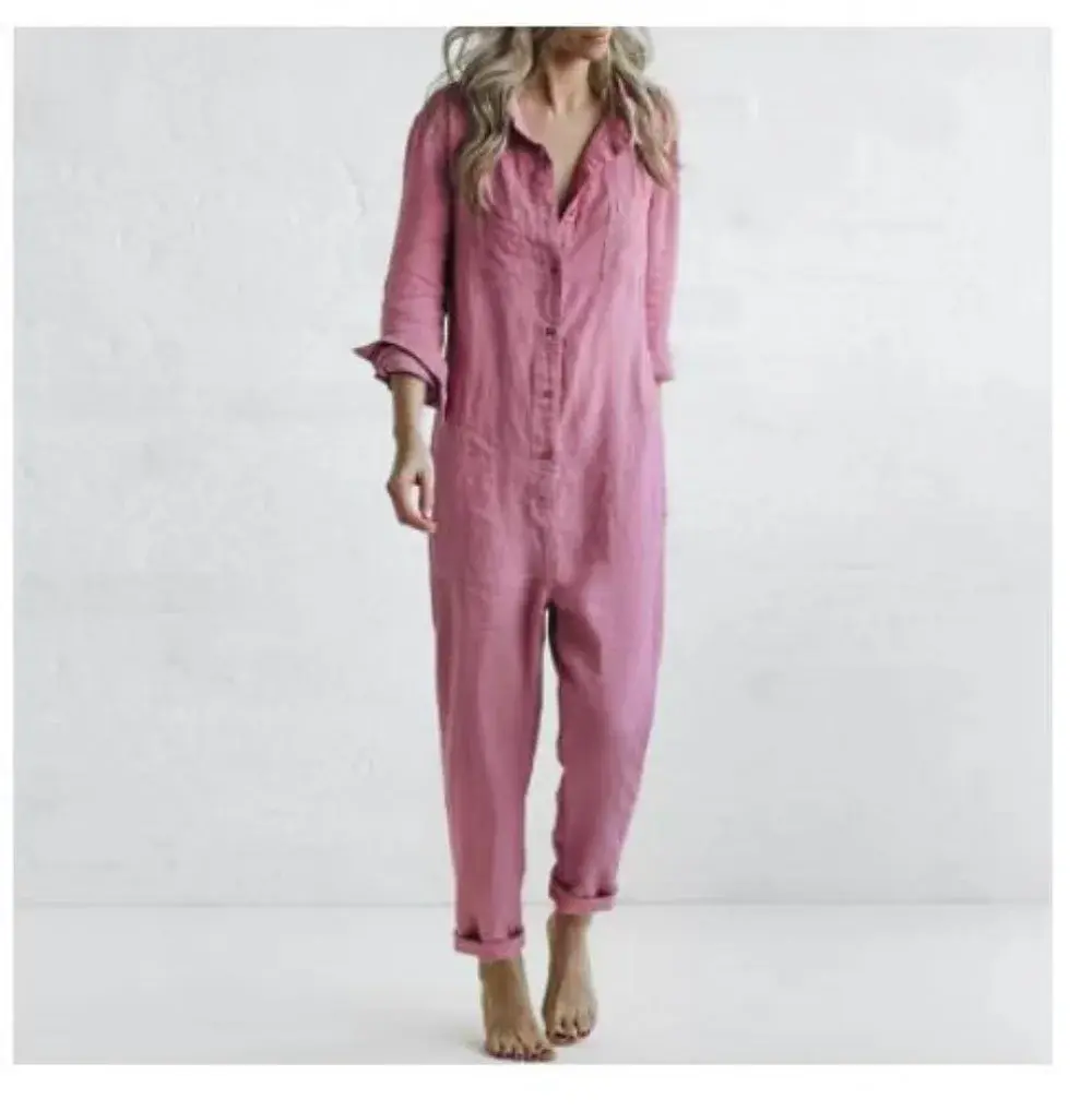 Cotton Jumpsuit Women Sexy Vintage Romper Long Pants Slim Bodycon Jumpsuits Long Sleeve Streetwear Green Y2k Casual Cargo Pants