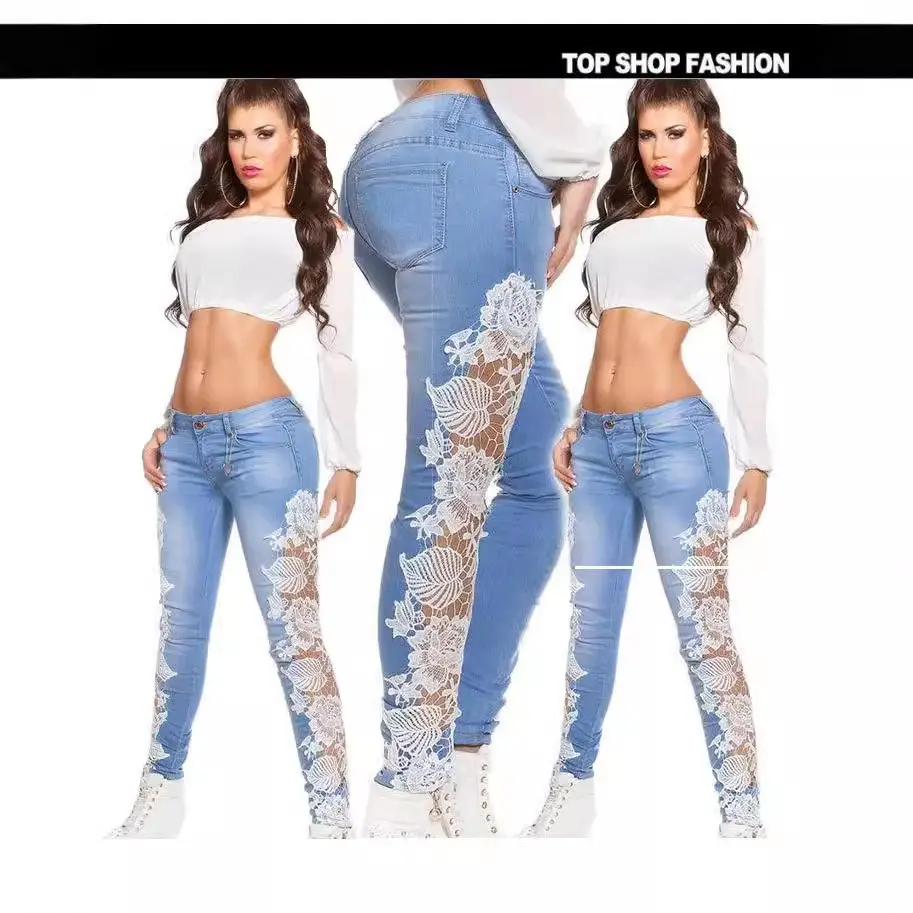 Mom Lace Jeans Women Denim High Waist Trousers Button Zipper Pencil Pants Bodycon Y2k Streetwear Skinny Ankle Lenth 2025 Summer