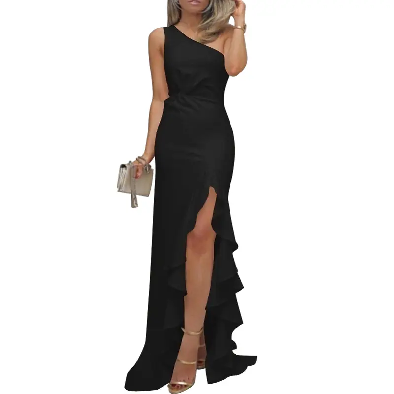 Women White Party Dress Slit Sexy Elegant Classy Wedding Long Dresses One Shoulder Slim Ladies Evening Club Vestido De Mujer