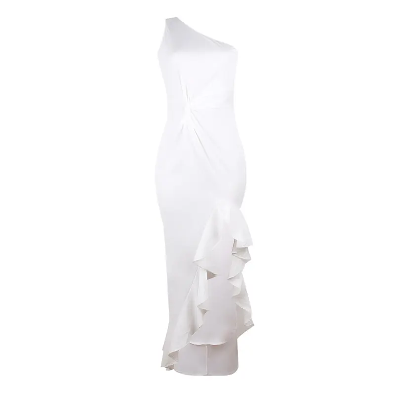 Women White Party Dress Slit Sexy Elegant Classy Wedding Long Dresses One Shoulder Slim Ladies Evening Club Vestido De Mujer