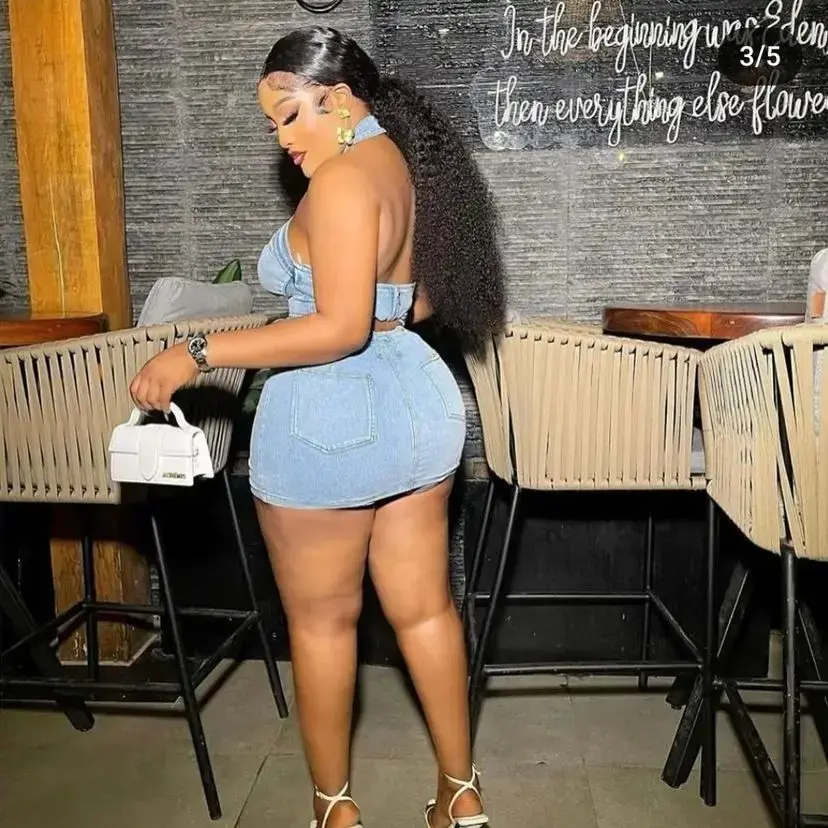Denim Dress Sets Mini Wrap Buttocks Dress Slim Sheath Bodycon Two Pieces Sashes Sexy Pullover Tops Washed High Street Spliced