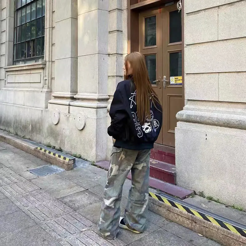 Cargo Pants Women Wide Leg Long Pants Camouflage High Waist Straight Trousers Y2k Streetwear Capris Casual Mom Jeans 2025 Spring