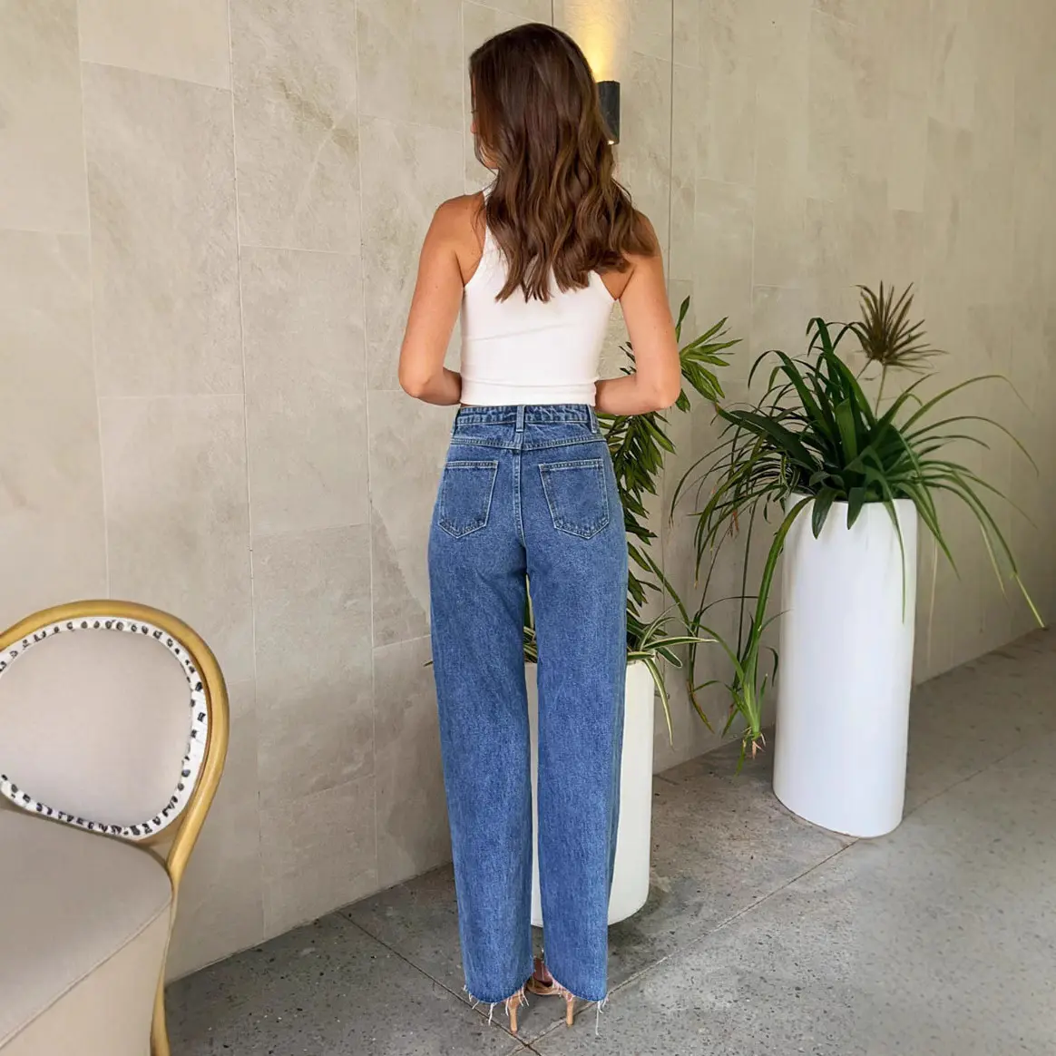 Jeans Denim Pant Women Wide Leg Long Pants Slim Fit Beading High Waist Straight Trousers Y2k Streetwear Splice Party Club Mom