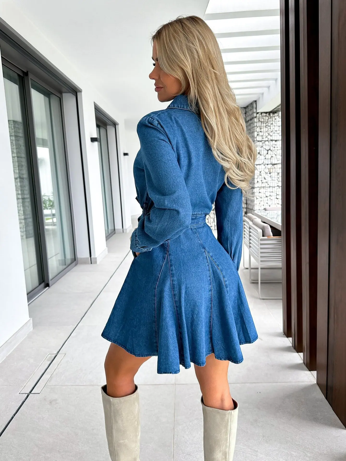 Mini Dress Women Denim Dresses A Line Vestidos Streetwear Lace Up High Waist Elegant Splice Y2k Mom Jeans 2025 Blue Spring
