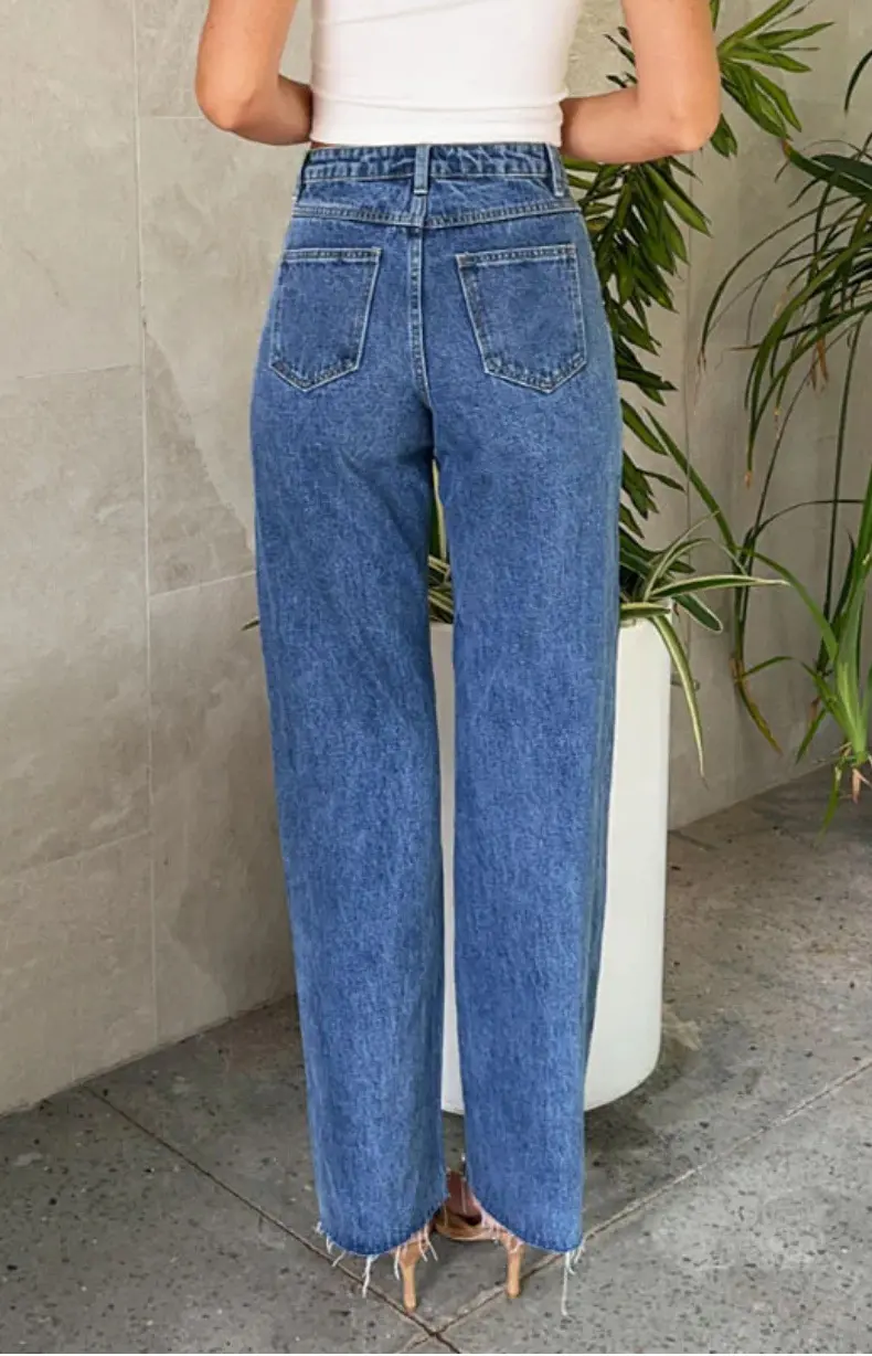 Jeans Denim Pant Women Wide Leg Long Pants Slim Fit Beading High Waist Straight Trousers Y2k Streetwear Splice Party Club Mom