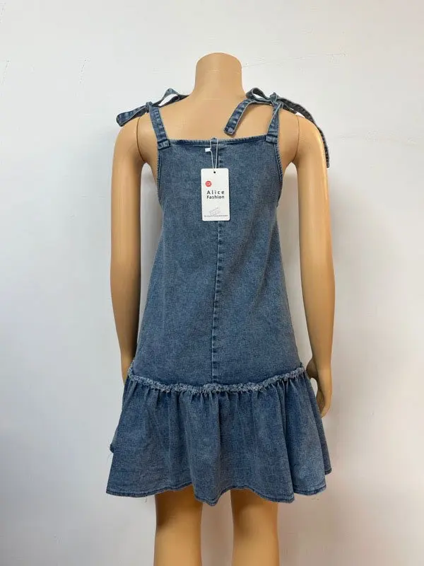 Slip Denim Dress Women Dresses A Line Sleeveless Lace Up Distressed Folds Vestidos Streetwear 2025 Summer Vintage Sundress