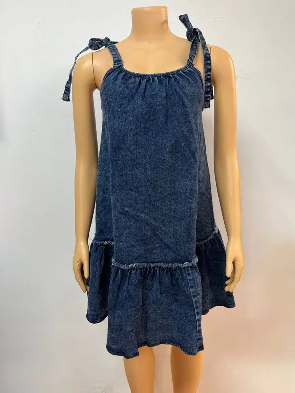 Slip Denim Dress Women Dresses A Line Sleeveless Lace Up Distressed Folds Vestidos Streetwear 2025 Summer Vintage Sundress