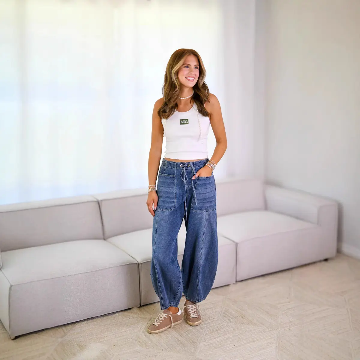 Jeans Denim Pant Women Long Pants Lace Up High Elastic Waist Mom Jeans Straight Trousers Y2k Splice Elegant Streetwear Spring