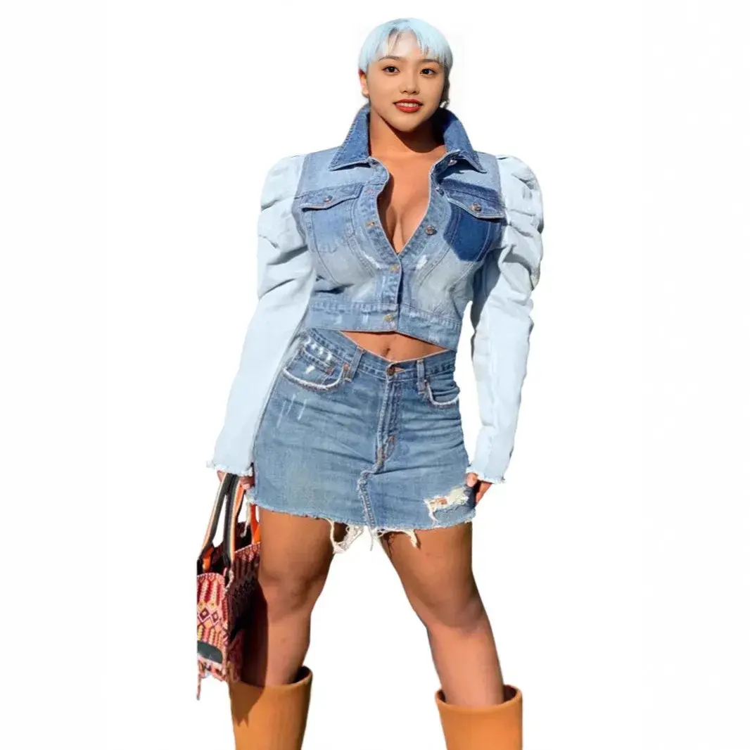 Denim Jackets for Women Distressed Hole Coat Patchwork Washed Pockets Lapel Single Breasted Mom Jeans 2025 Streetwear Outerwear