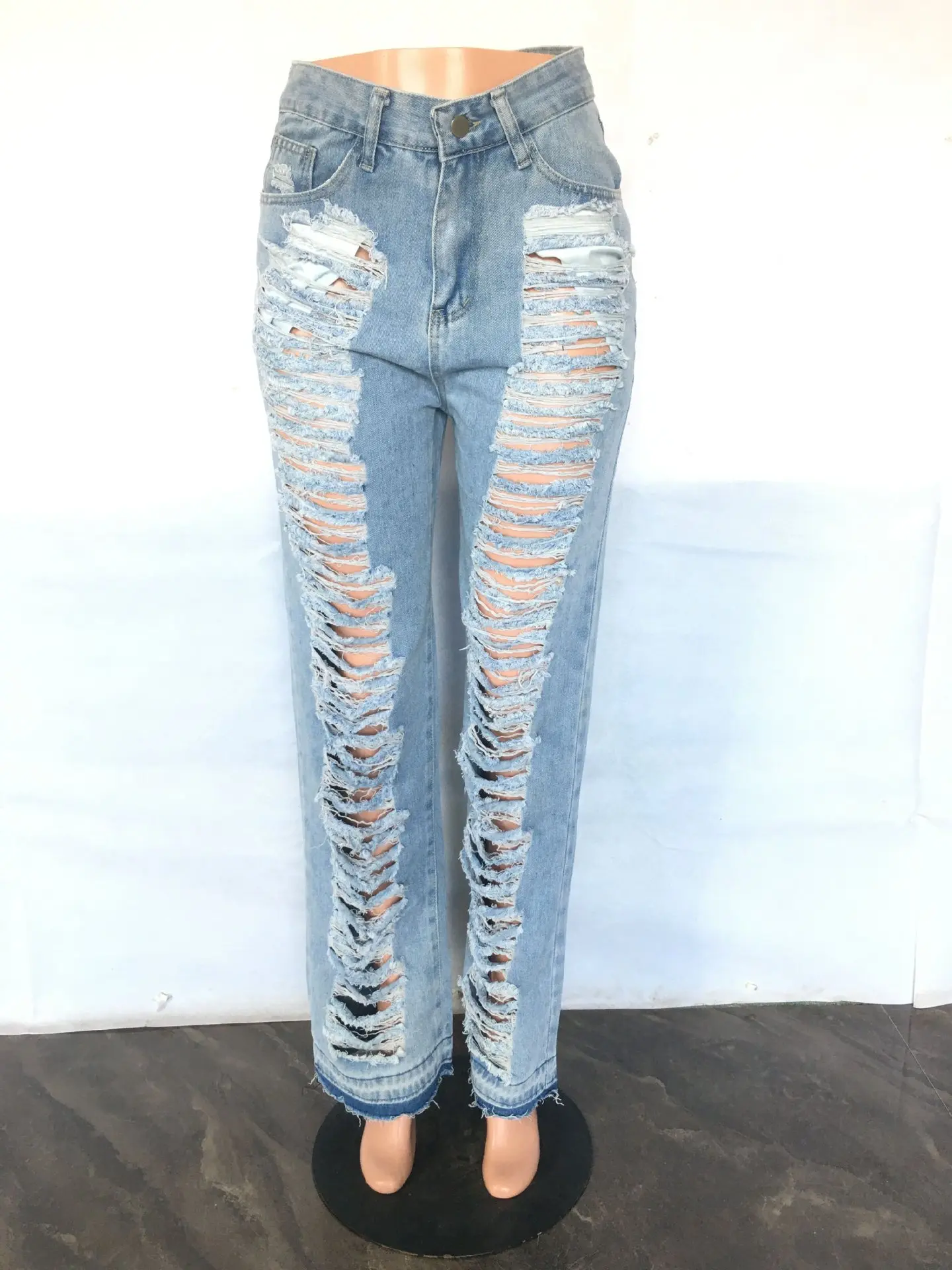 Jeans Women Denim Pant Long Flare Pants Hole Mom Jeans Slim Fit High Waist Y2k Streetwear Splice Straight Trousers Party Club