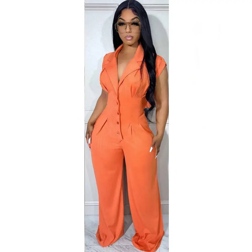 Jumpsuits Women Single Breasted Rompers Overalls High Waist Wide Leg Pants Button One Piece Stand Collar Pockets Y2k Streetwear