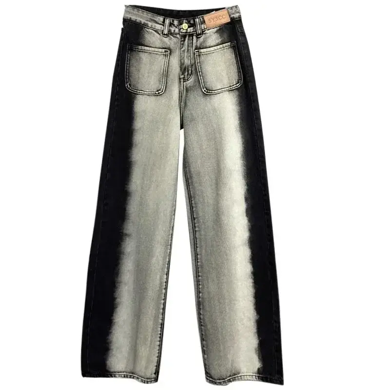 Women Jeans Loose High Waist Vintage Wide Leg Pants Pockets Denims Full Length Streetwear Female Denim Straight Trousers