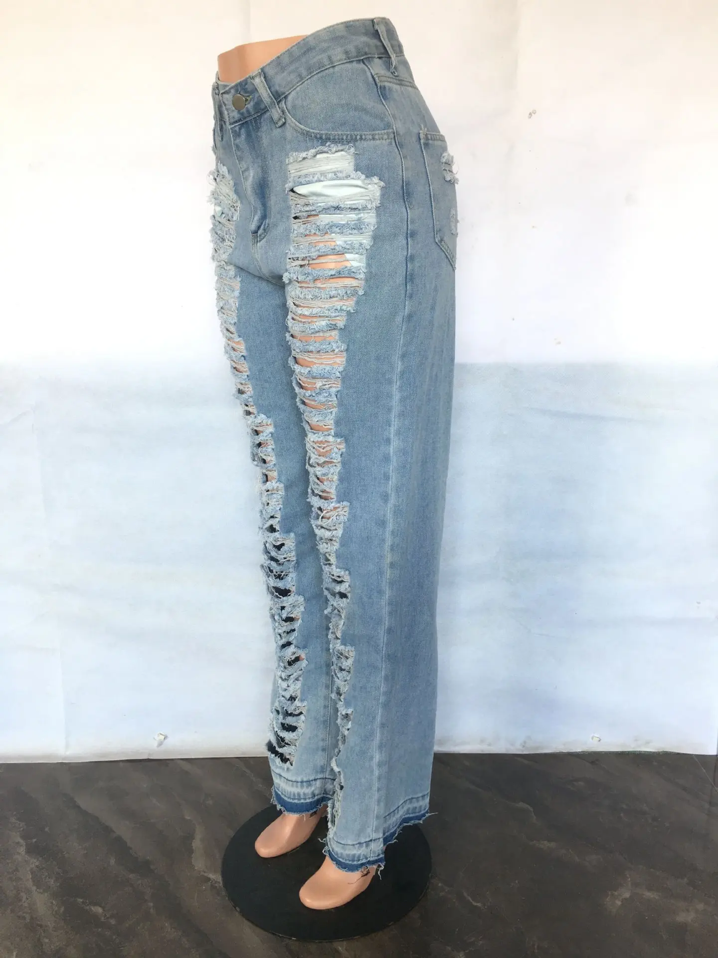 Jeans Women Denim Pant Long Flare Pants Hole Mom Jeans Slim Fit High Waist Y2k Streetwear Splice Straight Trousers Party Club