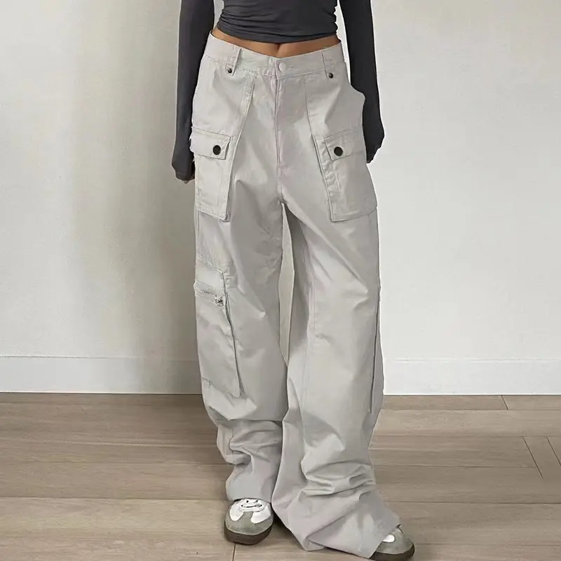 Cargo Pants Women Casual Jeans Utility Low Waist Trousers Pockets Zipper Straight Y2k Streetwear Loose 2025 Summer Party Club