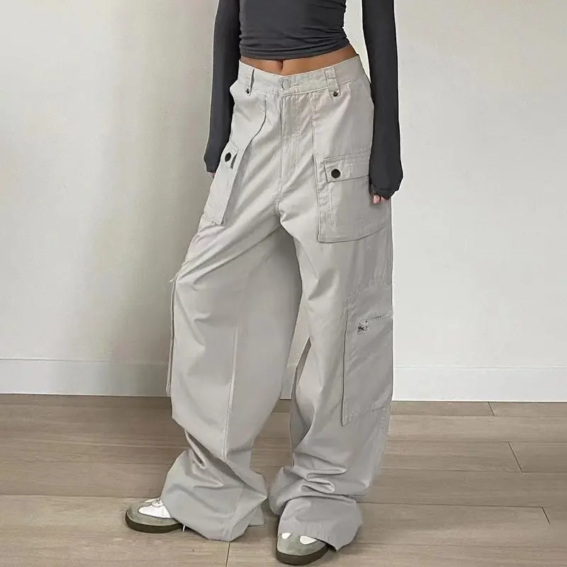 Cargo Pants Women Casual Jeans Utility Low Waist Trousers Pockets Zipper Straight Y2k Streetwear Loose 2025 Summer Party Club