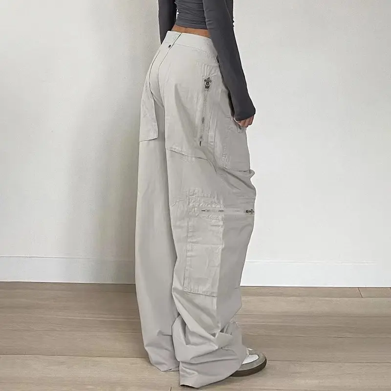 Cargo Pants Women Casual Jeans Utility Low Waist Trousers Pockets Zipper Straight Y2k Streetwear Loose 2025 Summer Party Club
