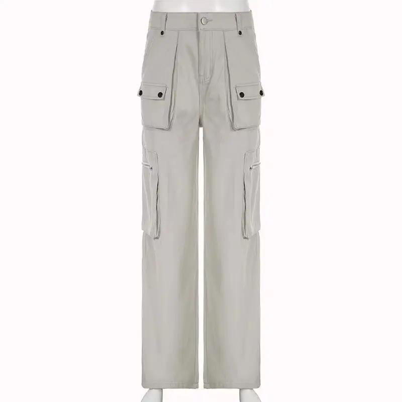 Cargo Pants Women Casual Jeans Utility Low Waist Trousers Pockets Zipper Straight Y2k Streetwear Loose 2025 Summer Party Club