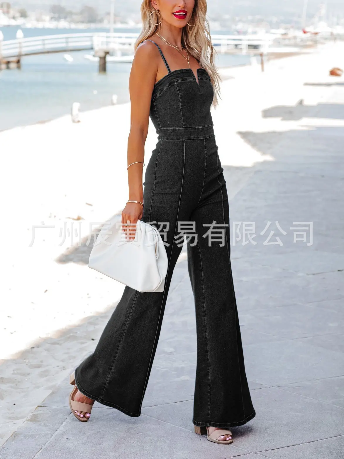 Women Jumpsuits One Piece Denim Washing Rompers Overalls Solid Flare Pants Pockets Spliced Sexy High Waist Boot Cut 2024