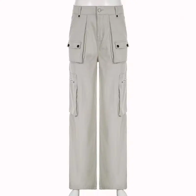 Cargo Pants Women Casual Jeans Utility Low Waist Trousers Pockets Zipper Straight Y2k Streetwear Loose 2025 Summer Party Club