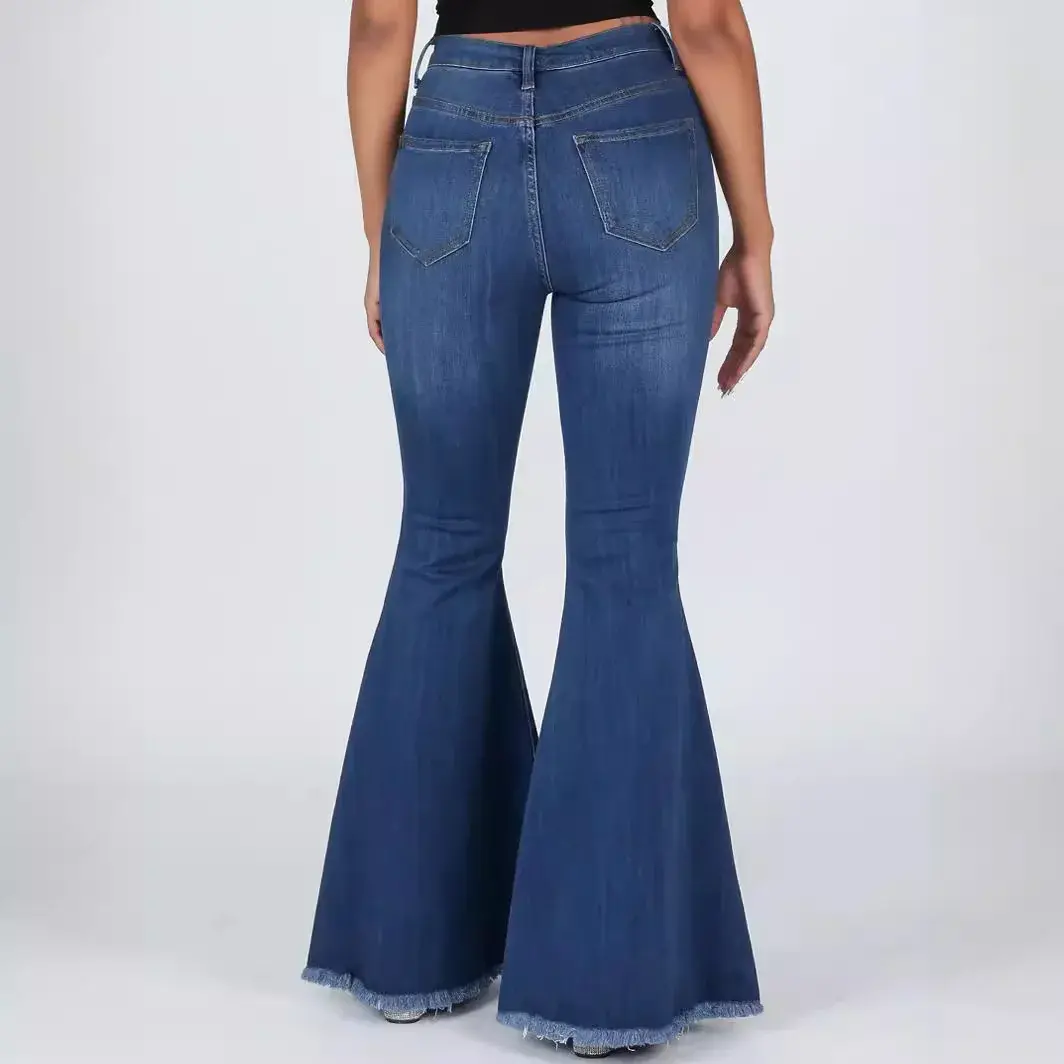 Flare Pants Ripped Jeans for Women Streetwear Mid Waist Stretch Washed Distressed Casual Denim Trousers Hole Boot Cut Mom 2025