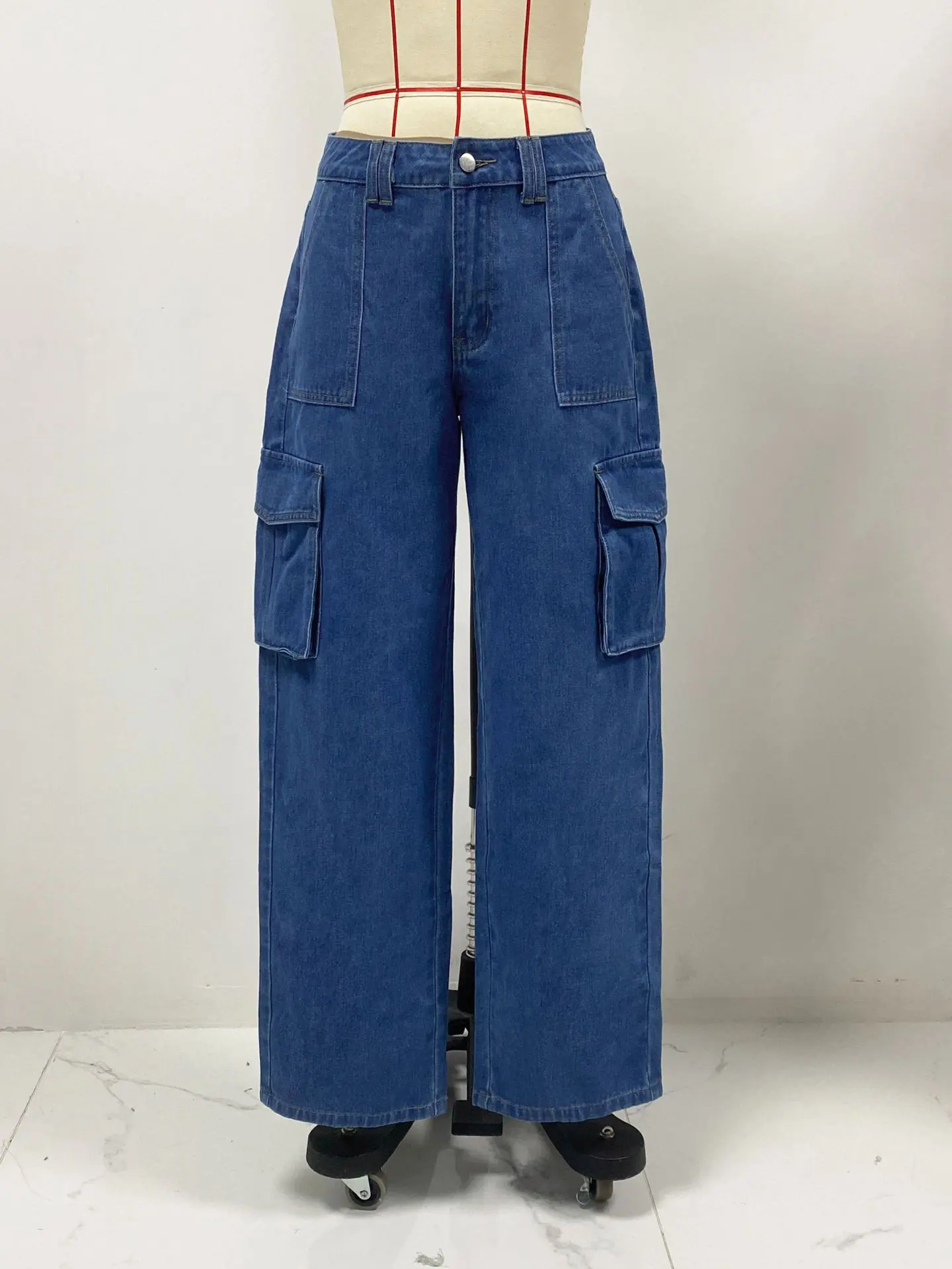 Denim Pant Women Mom Jeans Long Pants Mid Waist Straight Trousers Y2k Streetwear Elegant Splice Slim Fit Work Pocket Casual