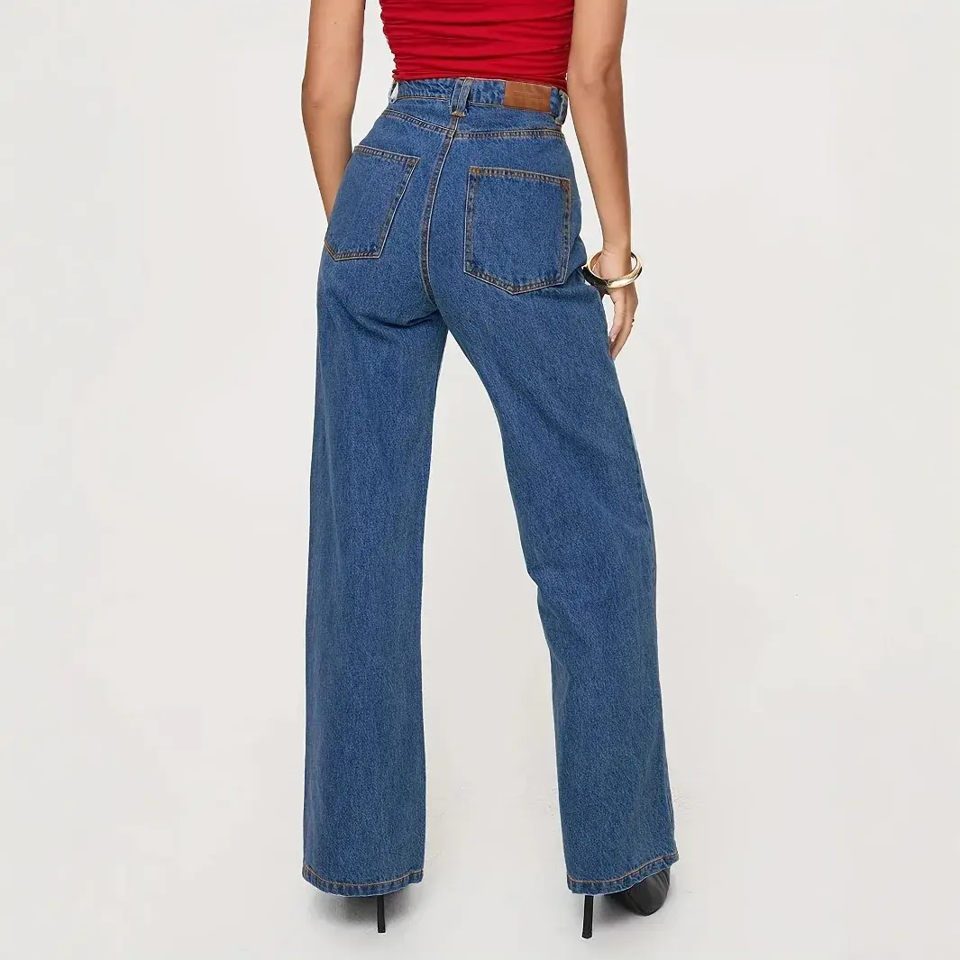 Jeans Women Vintage Straight Pants High Waist Washed Distressed Button Pockets 2025 Streetwear Mom Y2k Basis Denims Trousers