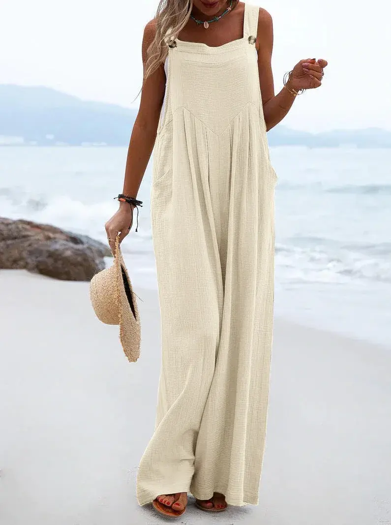 Women One Piece Summer Pocket Sling Jumpsuit Wide Leg Long Pants V Neck Overalls Pullover Rompers Loose Casual Y2k Streetwear