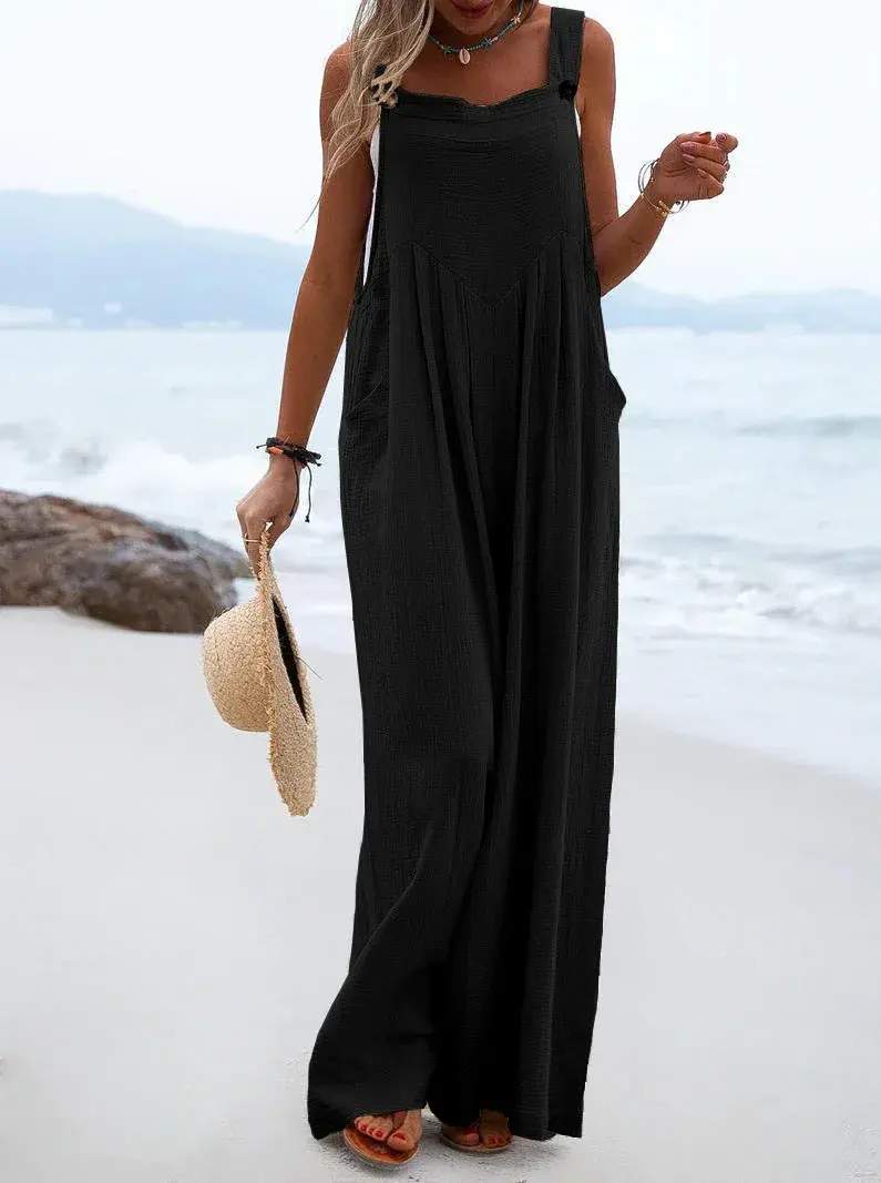 Women One Piece Summer Pocket Sling Jumpsuit Wide Leg Long Pants V Neck Overalls Pullover Rompers Loose Casual Y2k Streetwear