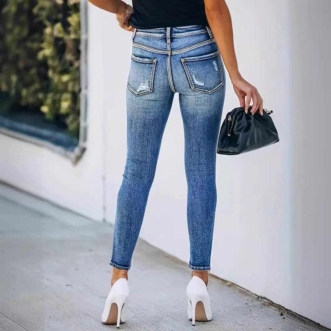 Bodycon Pencil Jeans Women Denim High Waist Trousers Row Buttons Holes Pants Y2j Streetwear Skinny Fit Ankle Lenth 2025 Spring